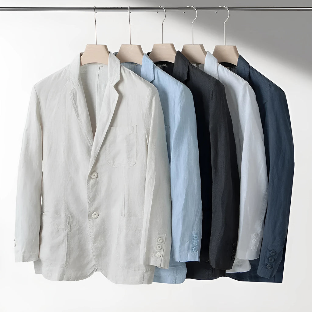 Men's loose fit linen casual blazer in solid colour with long sleeves