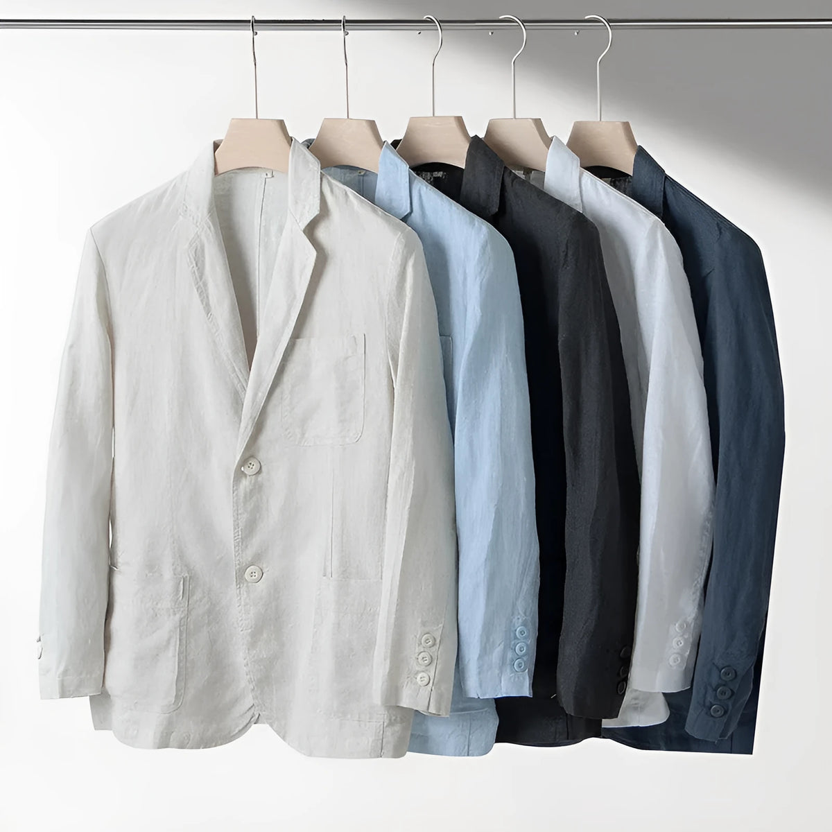 Men's loose fit linen casual blazer in solid colour with long sleeves