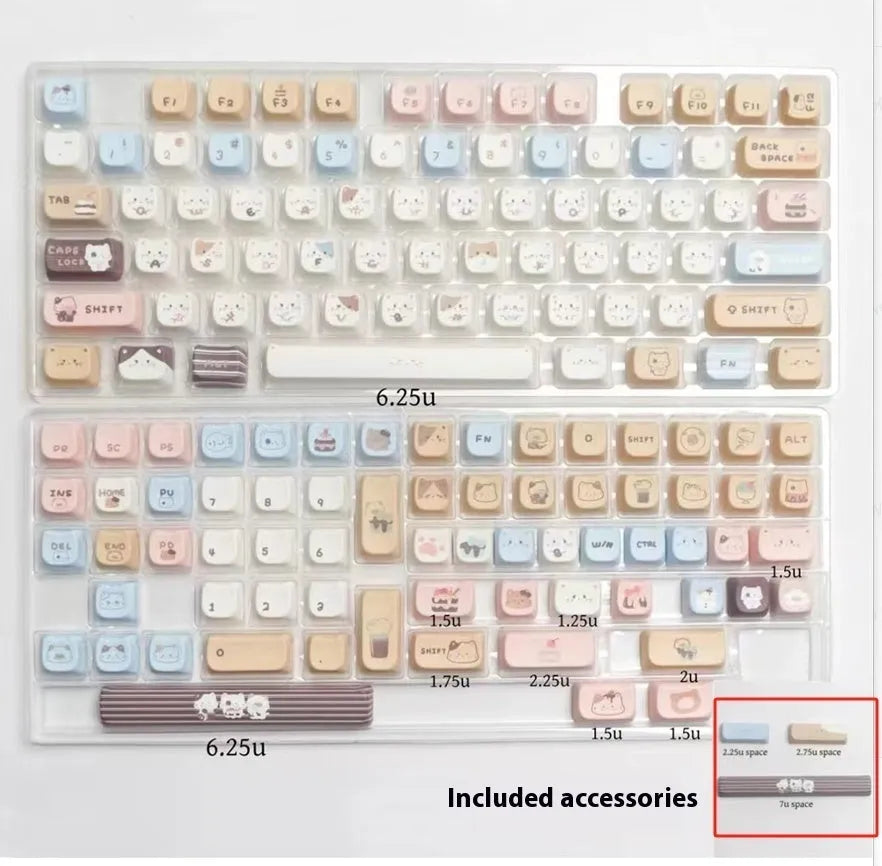 Sea Salt Cat mechanical keyboard PBT key cap set with ocean theme and March 7u spacebar supplement