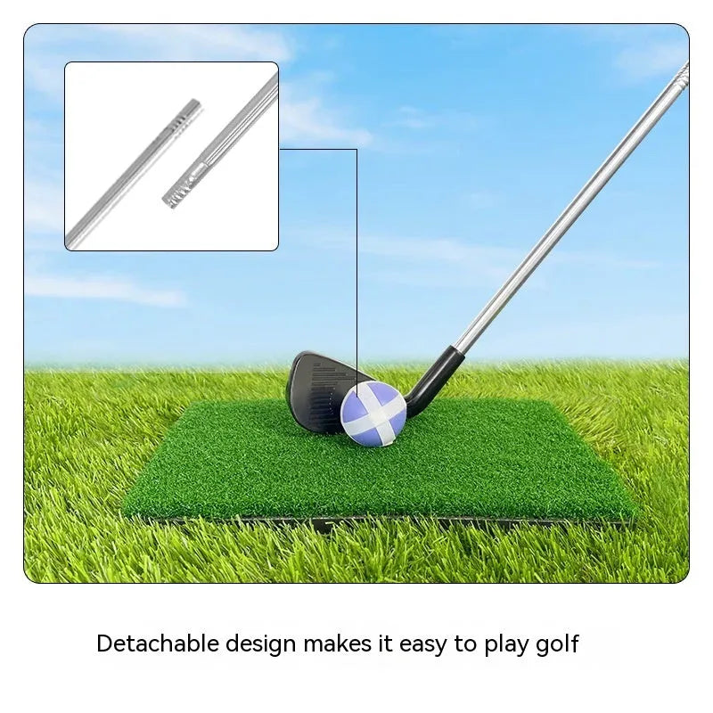 Metal golf practice club set showing adult and children's models for outdoor sports activities