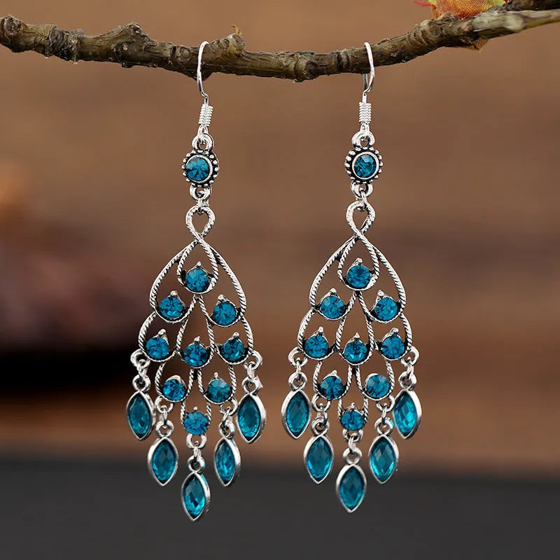 Smart Water Drop Purple retro alloy earrings with long fringe drop shape.