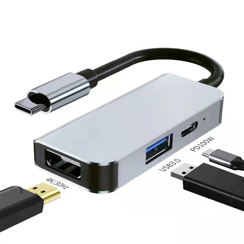 Six-in-one USB-C expansion dock for laptops with HDMI, USB ports, and card readers