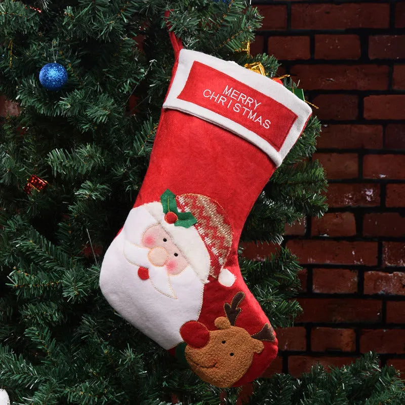 Non-woven fabric Christmas sock decorations in elk, elderly gentleman and snowman designs with hanging ribbon