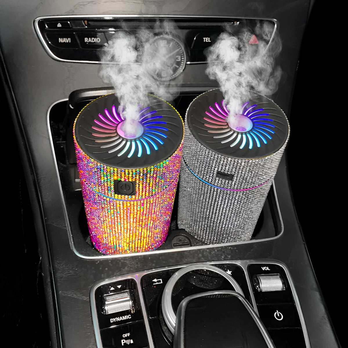 Car mounted air purification humidifier in diamond finish with USB power cord