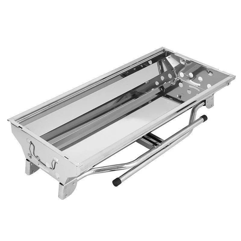 Stainless steel portable folding barbecue oven with charcoal grill, dimensions 73x33.5x70cm.