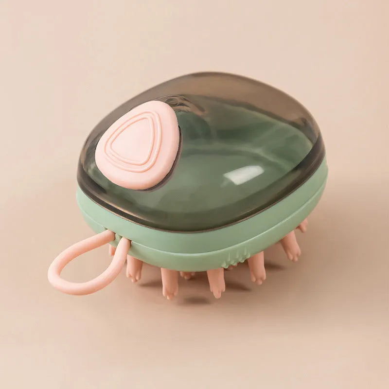 2 in 1 pet bathing brush with shampoo dispenser, food-grade silicone head, blue or green, 85g