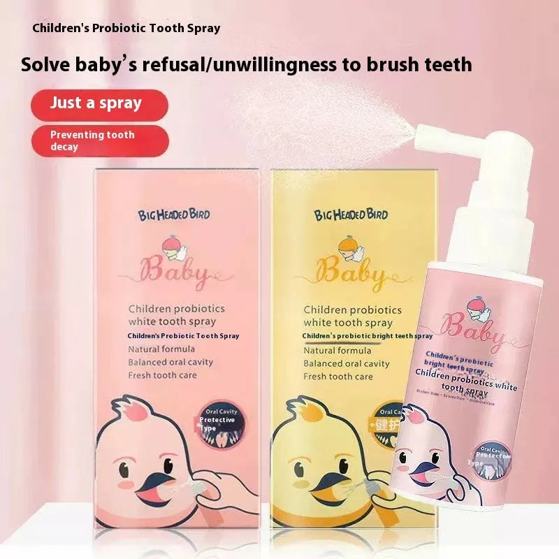 Children's probiotics whitening tooth spray in 40ml bottle with strawberry and orange flavour options