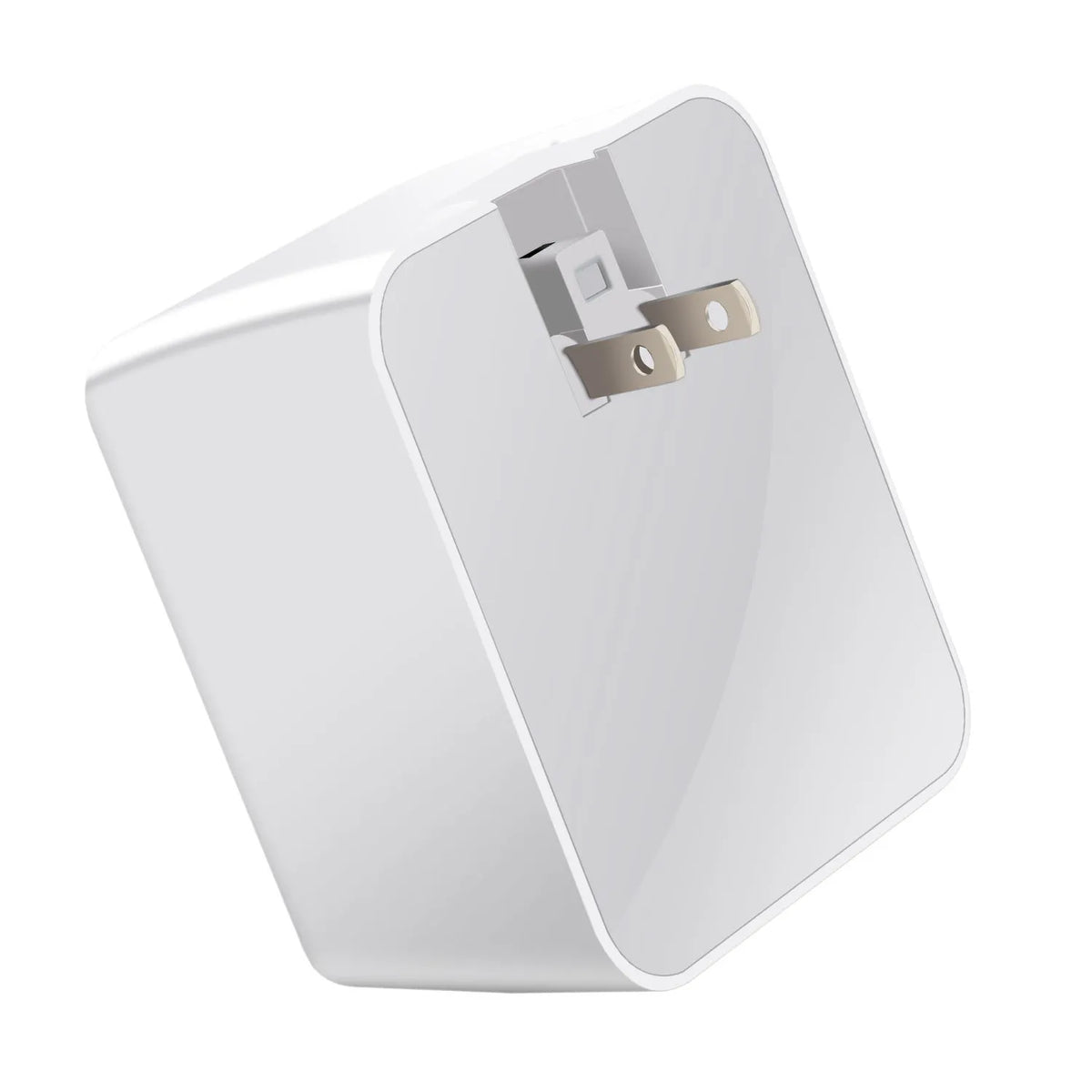 White 4-port travel charger with smart display and selectable international plugs including UK US EU AU standards