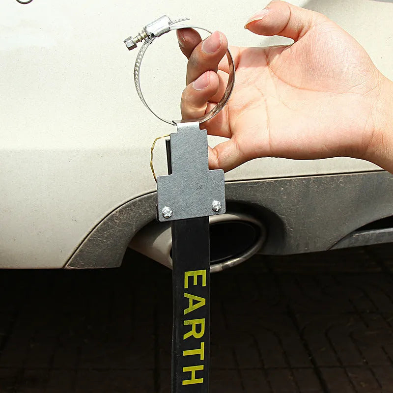 Black rubber car electrostatic grounding chain with copper wire, measuring 370mm in length.