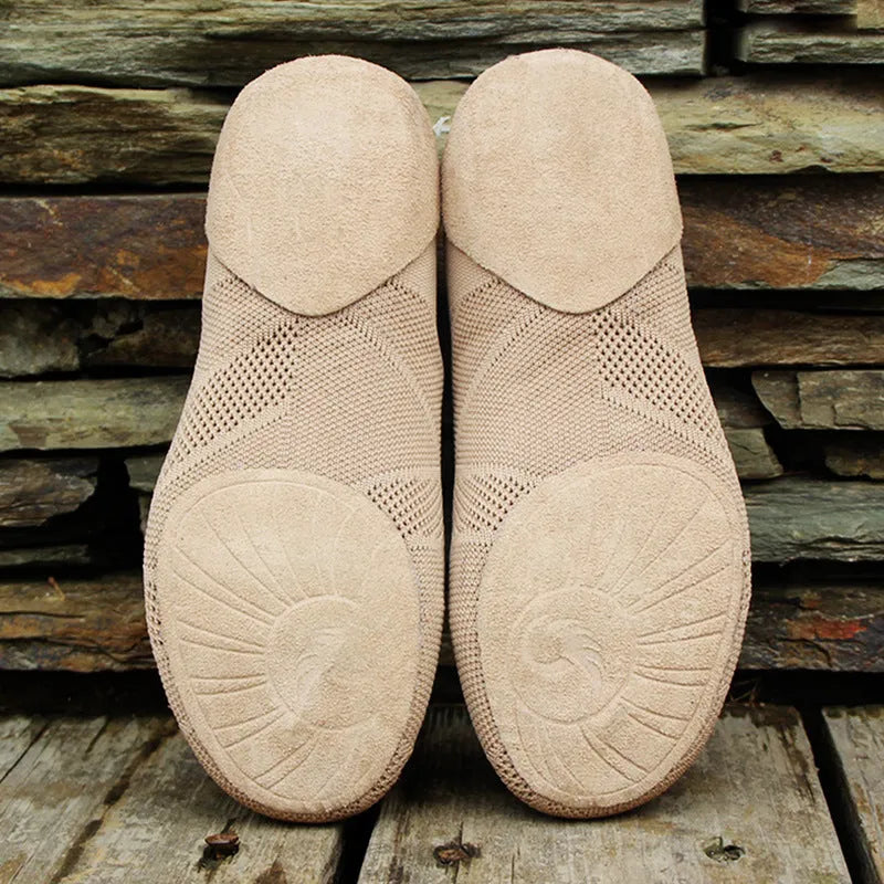 Simple solid colour camel dance shoes with cotton mesh upper and leather sole for Latin dance and yoga