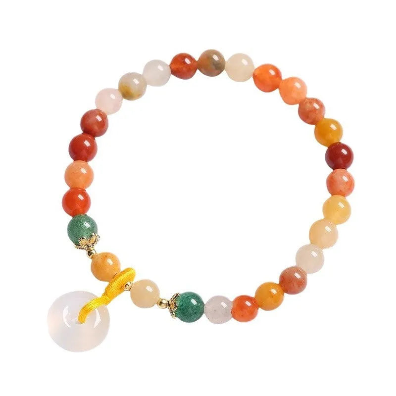Natural Jinsi Jade safety buckle bracelet with 6mm peace clasp beads in Chinese style
