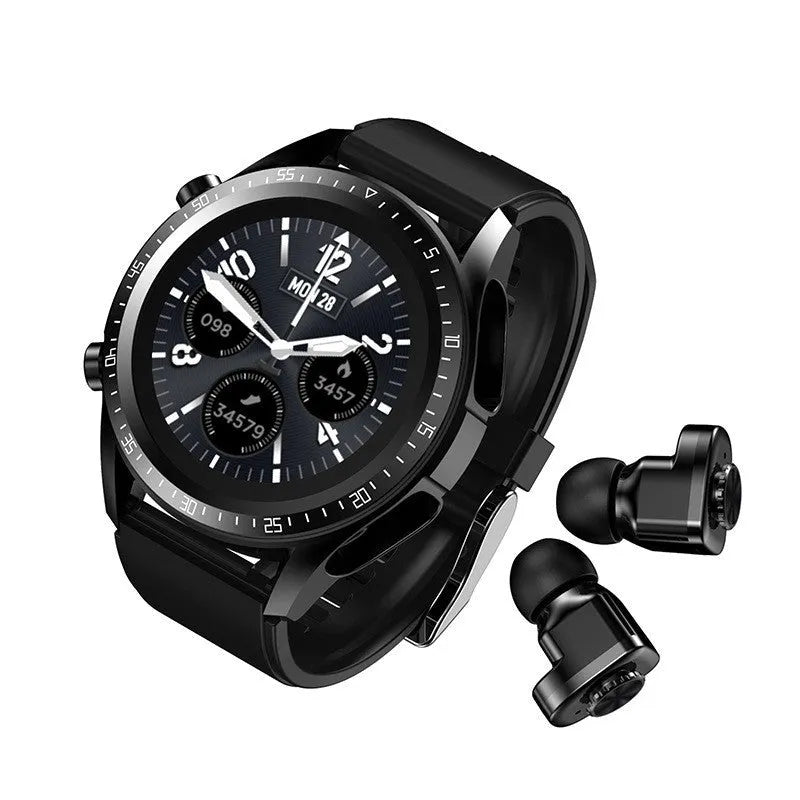 Black smartwatch with health monitoring on wrist showing blood pressure display
