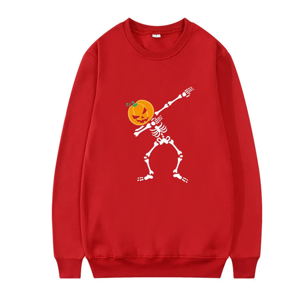 Women's printed long sleeve crew neck top in red cotton polyester blend fabric.