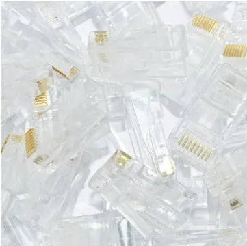 White unshielded network modular plug with gold-plated contacts, 1000-piece bulk pack