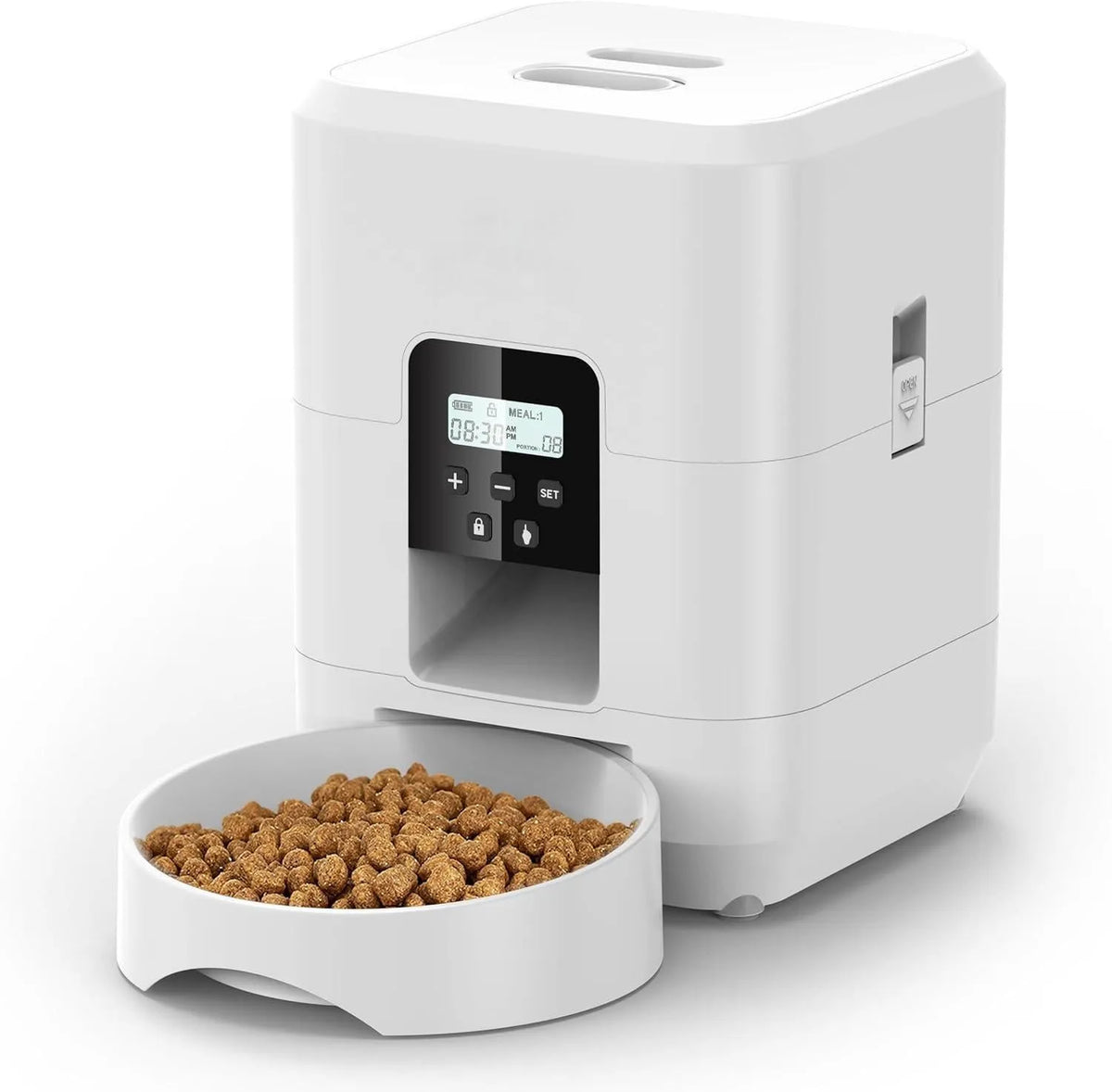 White WiFi automatic pet feeder for cats with remote control and portion management