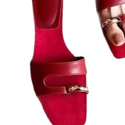 Leather and rubber square toe outdoor slippers shown in available colours