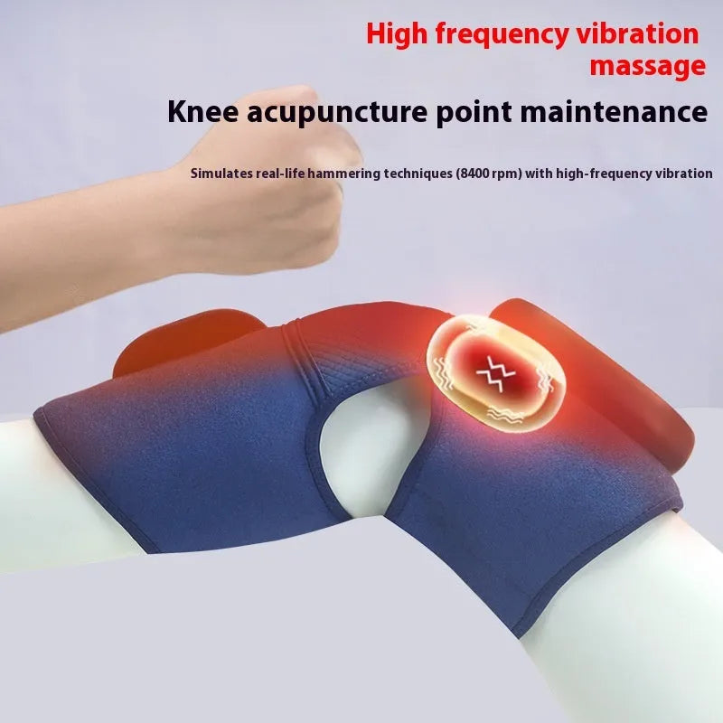 Blue self-heating knee massager with airbag compression, vibration and heating functions for joint therapy