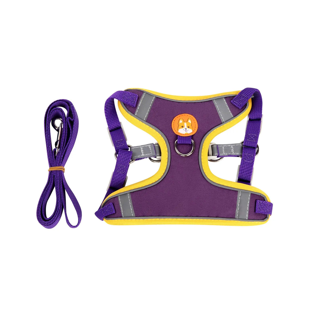 Adjustable dog haulage rope harness in purple, blue, orange, red, brown or green with anti-breaking construction