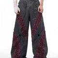 Retro grey three-dimensional keel casual sports pants on a model, showing straight hem and tight fit.