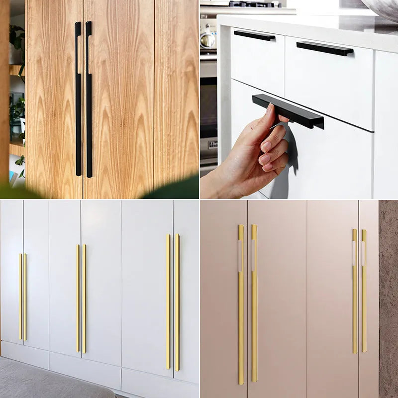 Gold aluminium T-shaped single hole cabinet handle shown from the side