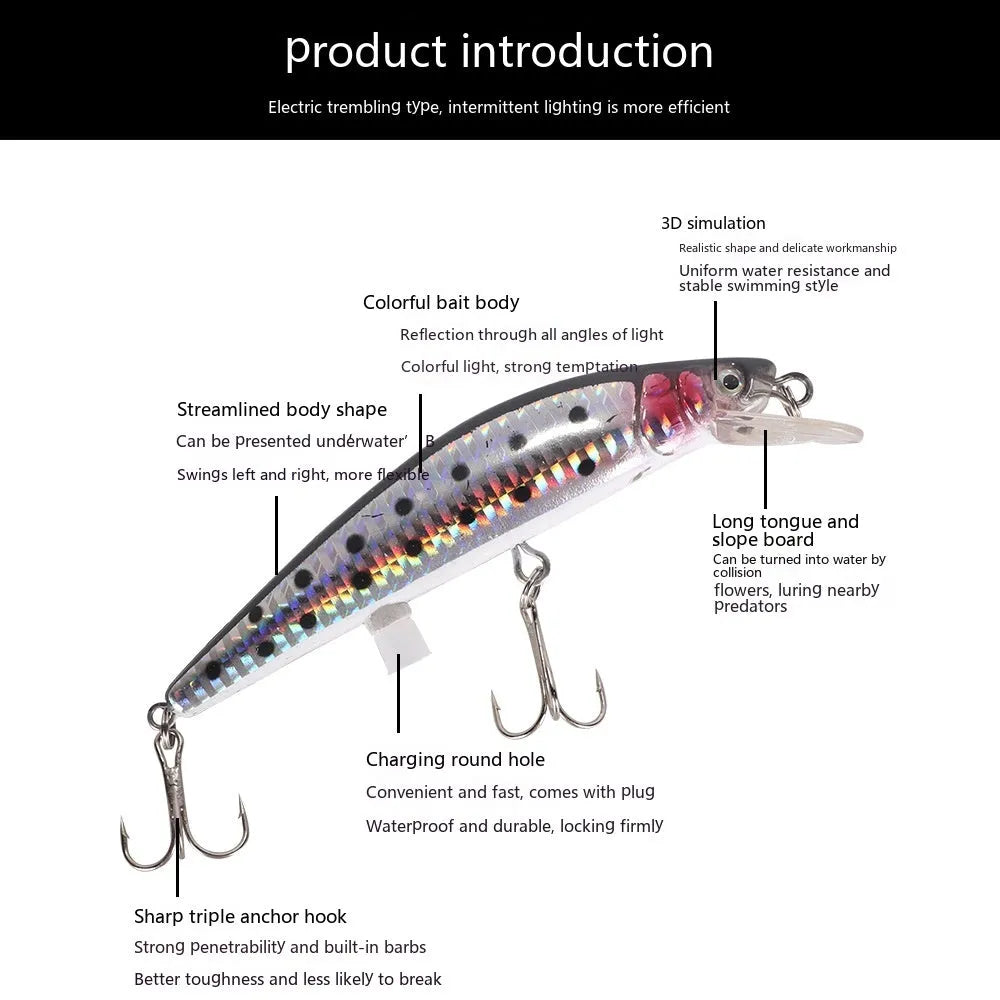 USB charging floating electric fishing bait lamp with colourful LED illumination for night fishing