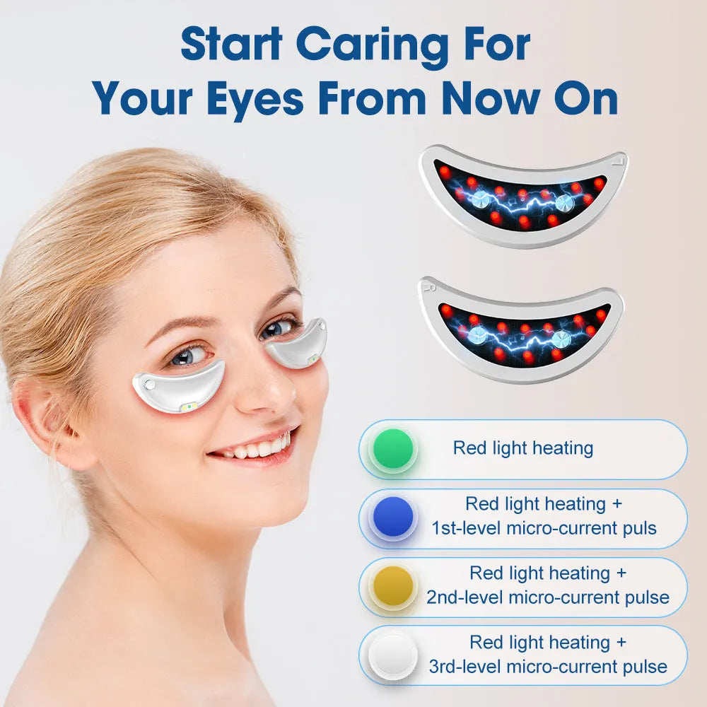 White wireless red light eye and facial massager with EMS technology for dark circles reduction