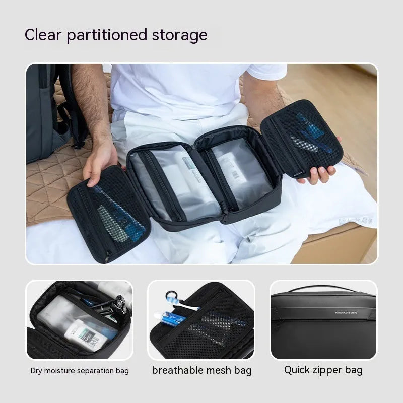 20L portable toiletries storage bag with dry-wet separation compartments in Oxford cloth construction