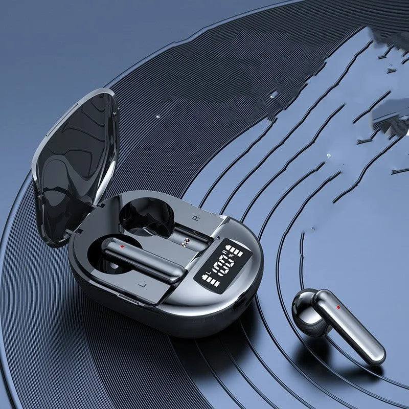 Black and white wireless Bluetooth in-ear headphones with charging case
