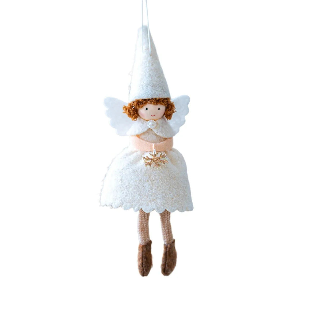 White or pink cloth felt angel skirt Christmas ornament with soft plush pendant for hanging display