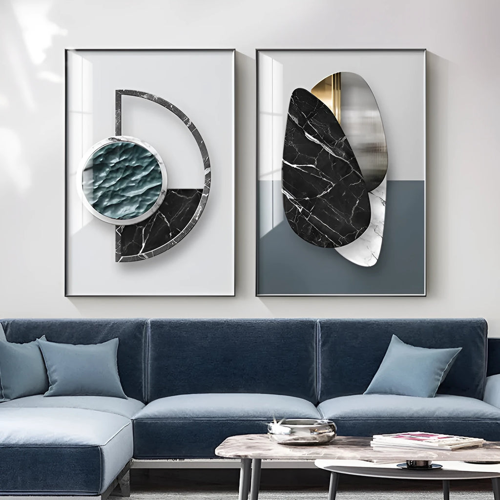 Abstract geometric pattern printed on a canvas wall art poster in a simple, modern style.