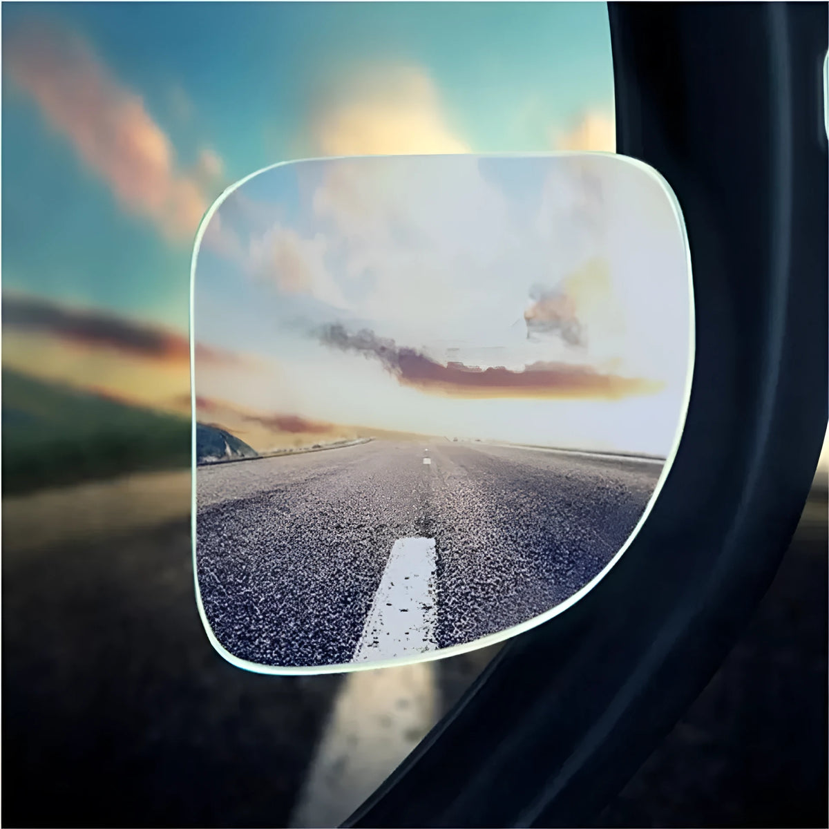 White fan-shaped car blind spot mirror with 360-degree adjustable mount