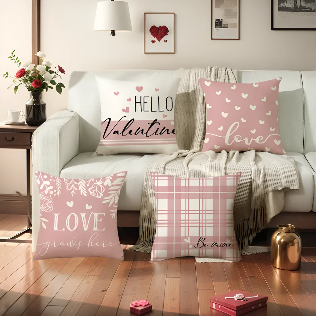 Square plaid heart printed pillow cover for Valentine's Day decor, 45cm by 45cm.