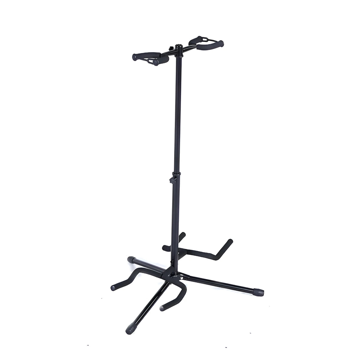 Black vertical double-headed adjustable iron guitar stand for western stringed instruments