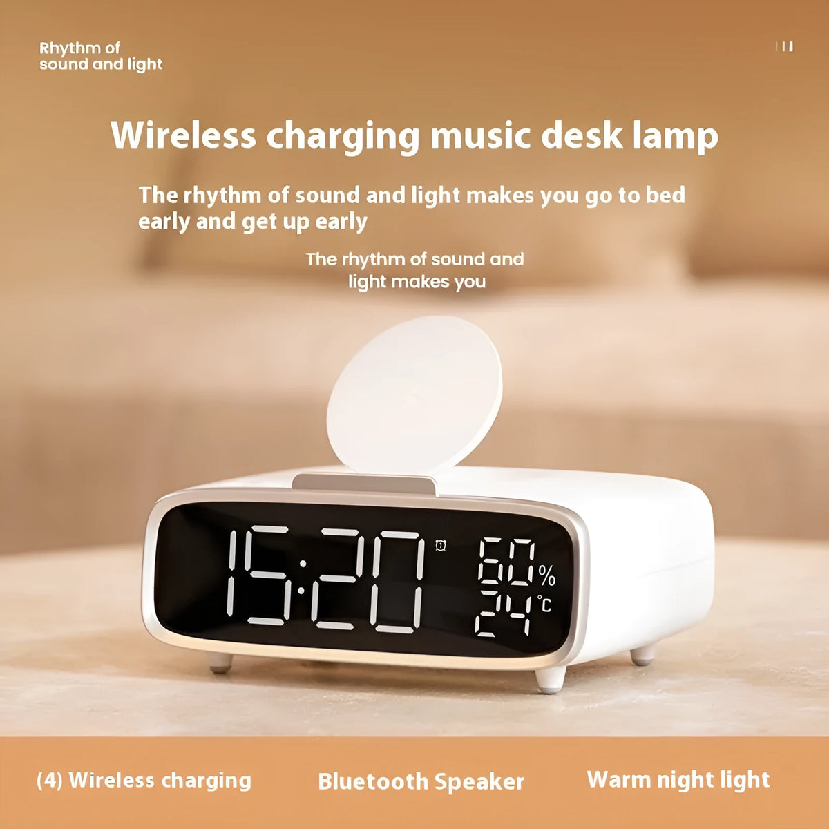White ABS acrylic Bluetooth speaker wireless charger with night lamp function
