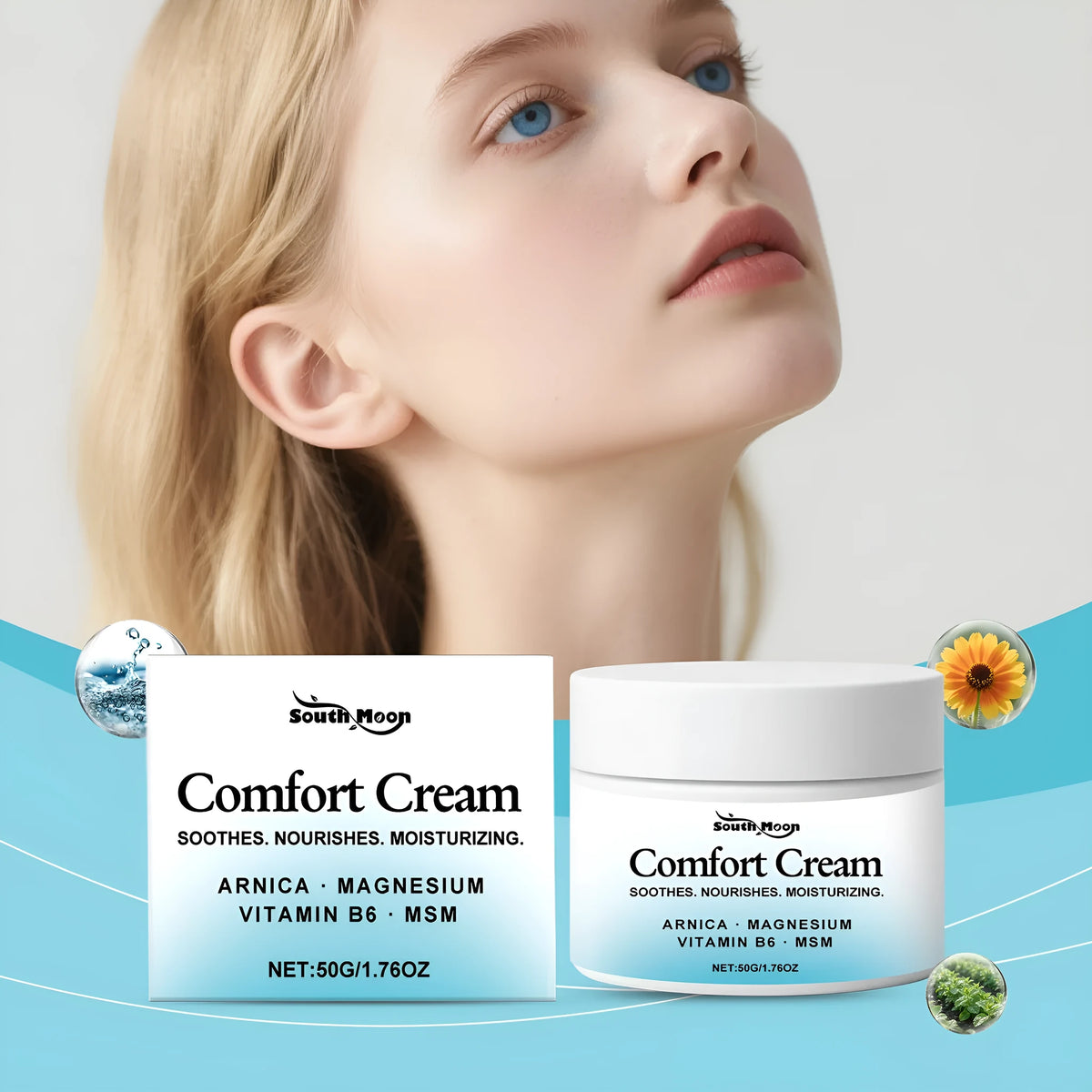 50g jar of gentle hydrating moisturising cream with active ingredients Shanjinchehua and menthol