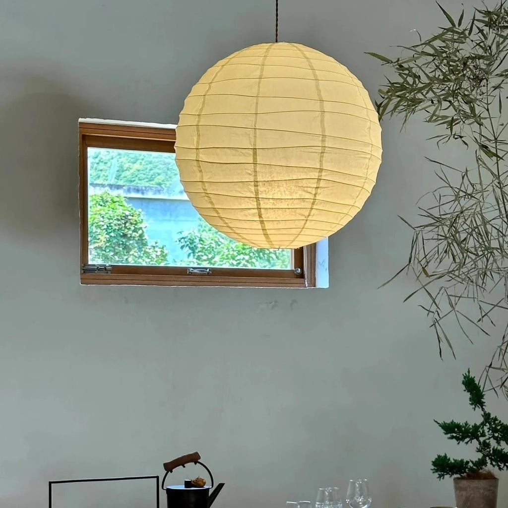 Japanese style rice paper chandelier with circular shade in three size options