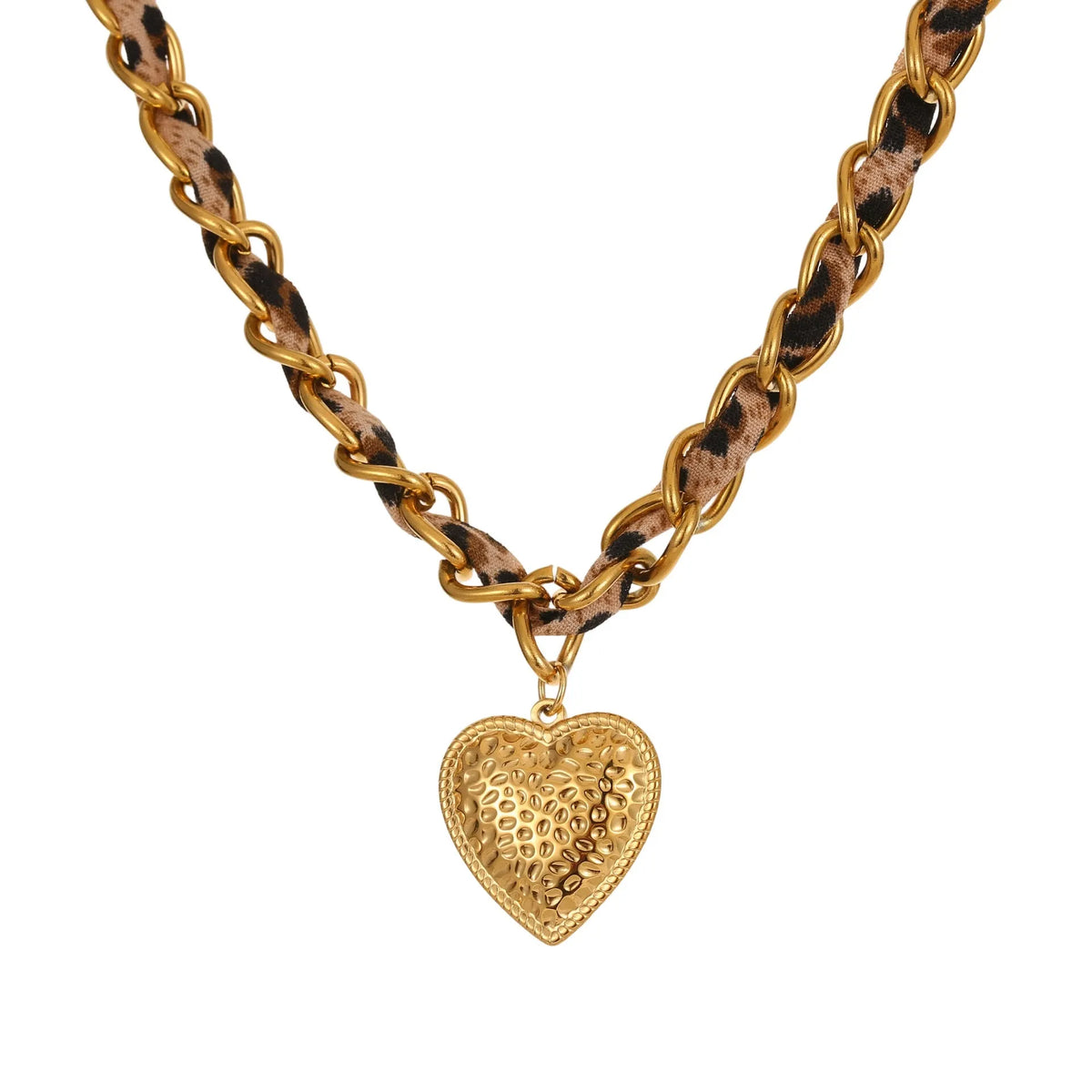 Stainless steel necklace with 18K gold electroplated leopard love pendant on adjustable 41-50cm chain