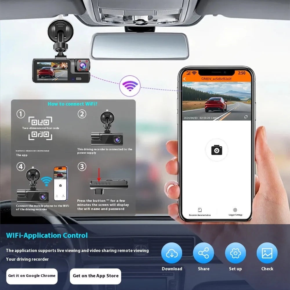 WiFi dash cam with 2.0-inch screen and reversing camera function for car security