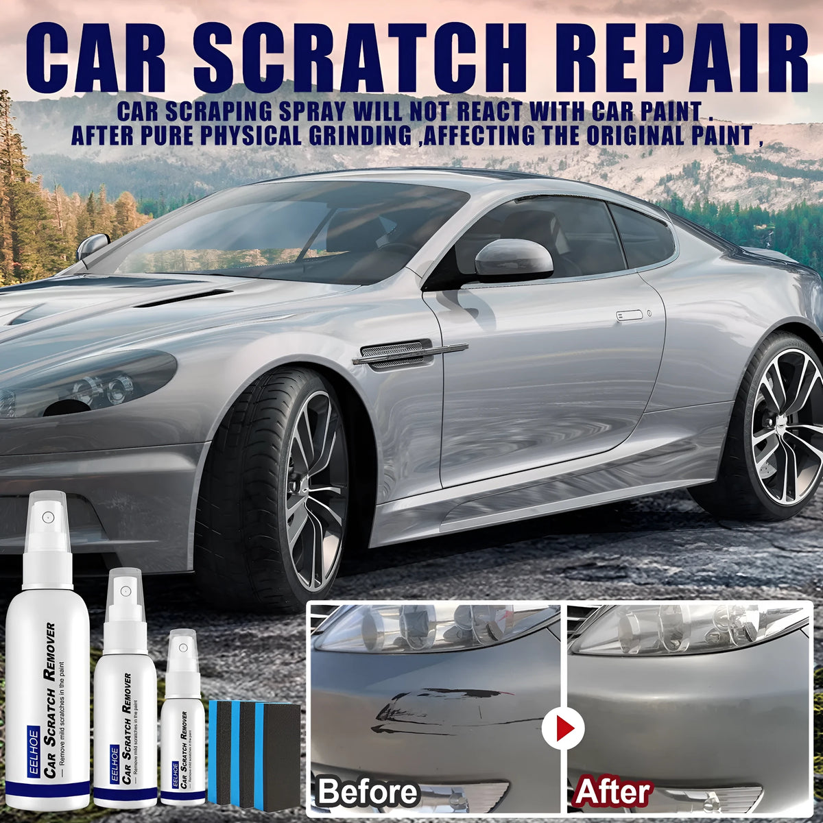 Can of car scratch repair spray for paint surface scratch removal and sealing glaze coating.