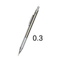Metal automatic mechanical pencil with multiple lead size options for writing and drawing
