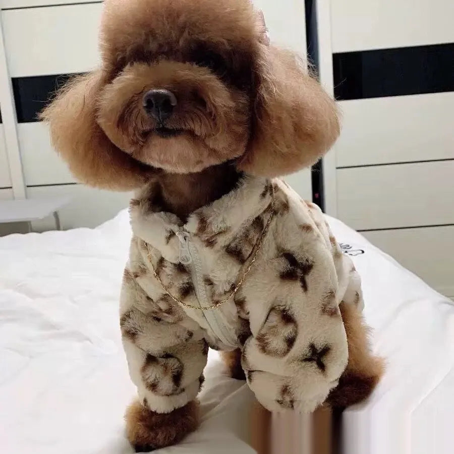 Dog clothes autumn winter smoked fur coat in British style, polyester, sizes XS to XL for 1kg to 8.5kg dogs