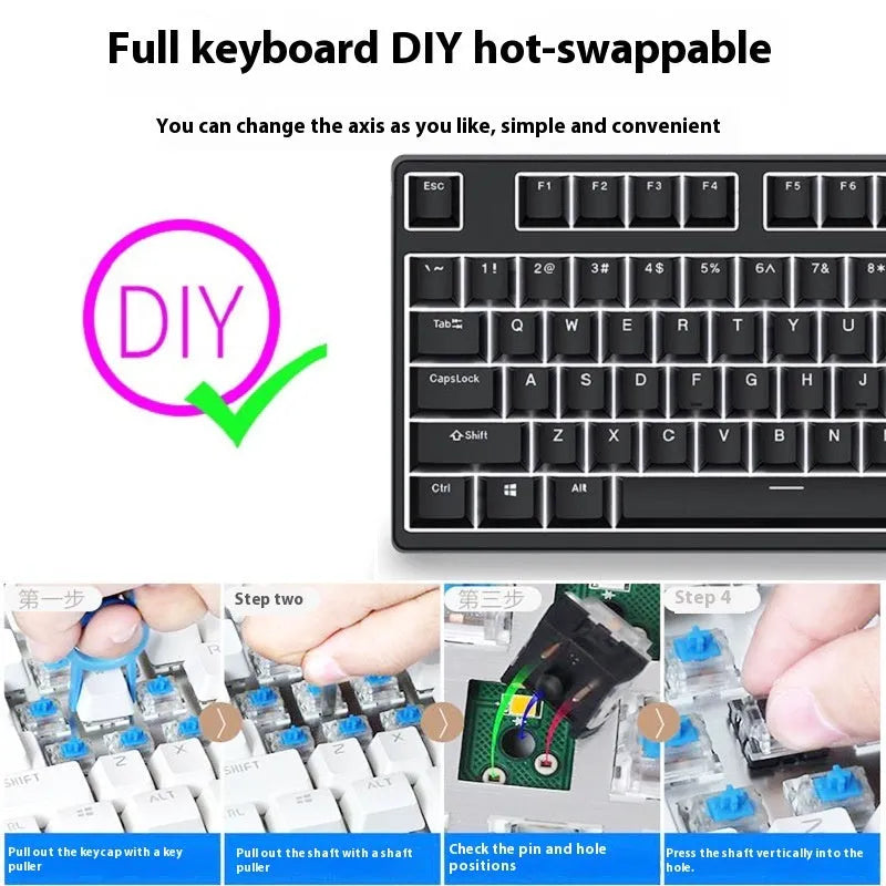 87-key wired mechanical keyboard with hot-swappable sockets in a dual-colour design