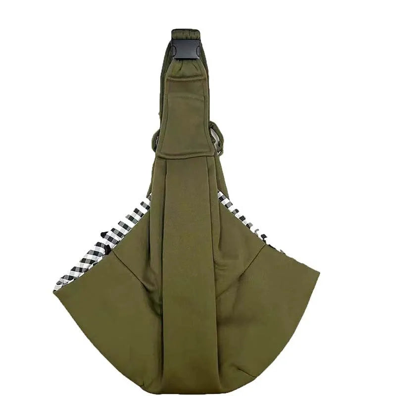 Soft adjustable-strap dog carrier bag in army green colour for pets under 7.5kg
