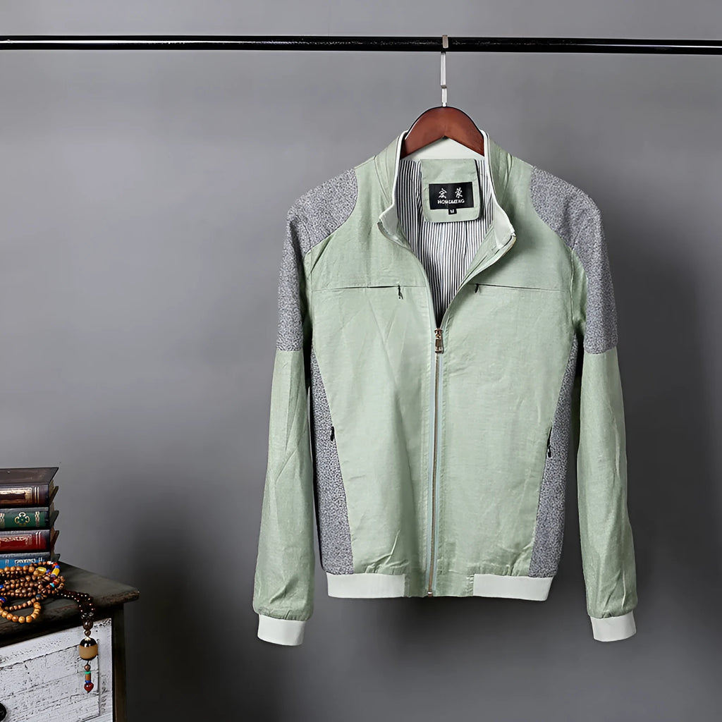 Men's lightweight linen jacket in heather grey, loose fit, casual style