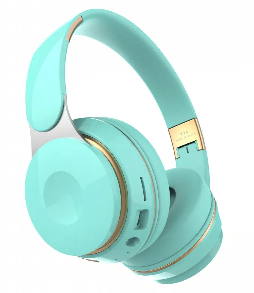 Foldable Bluetooth wireless headset in black, white, green, blue, or pink colour.