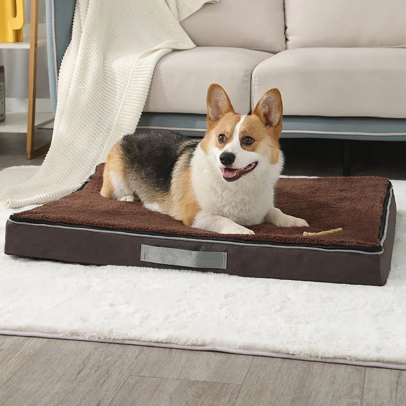 Removable washable memory sponge dog mat in khaki colour with thick 10cm cushion