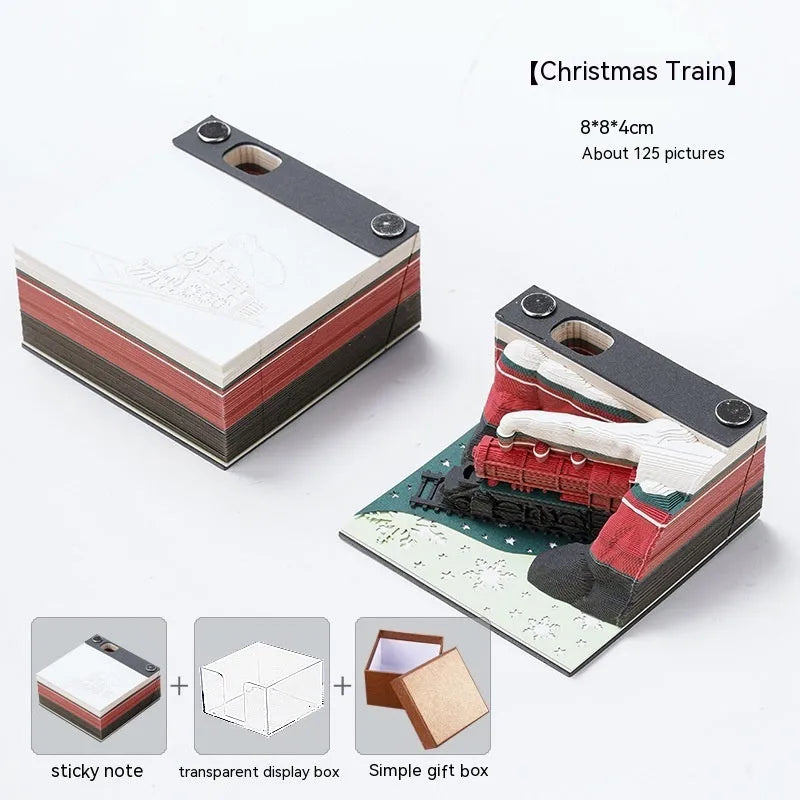 3D carved paper sticky notes desk pad with Qingshui Temple design and Christmas Train cover