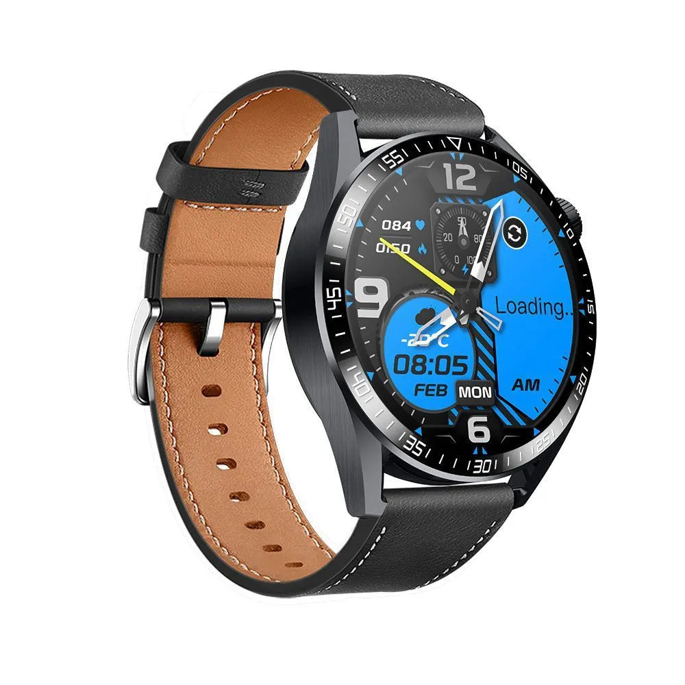 GS3 Max smartwatch with black silicone strap showing time display on 1.35 inch screen