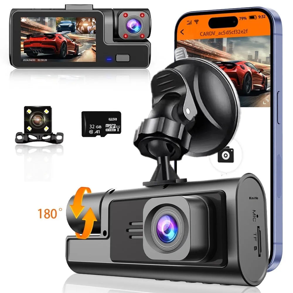 WiFi dash cam with 2.0-inch screen and reversing camera function for car security