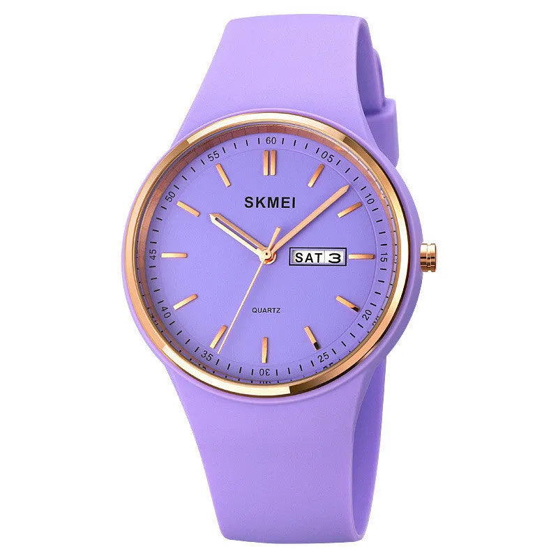 Women's silicone strap quartz watch with 42mm dial and calendar function in multiple colours